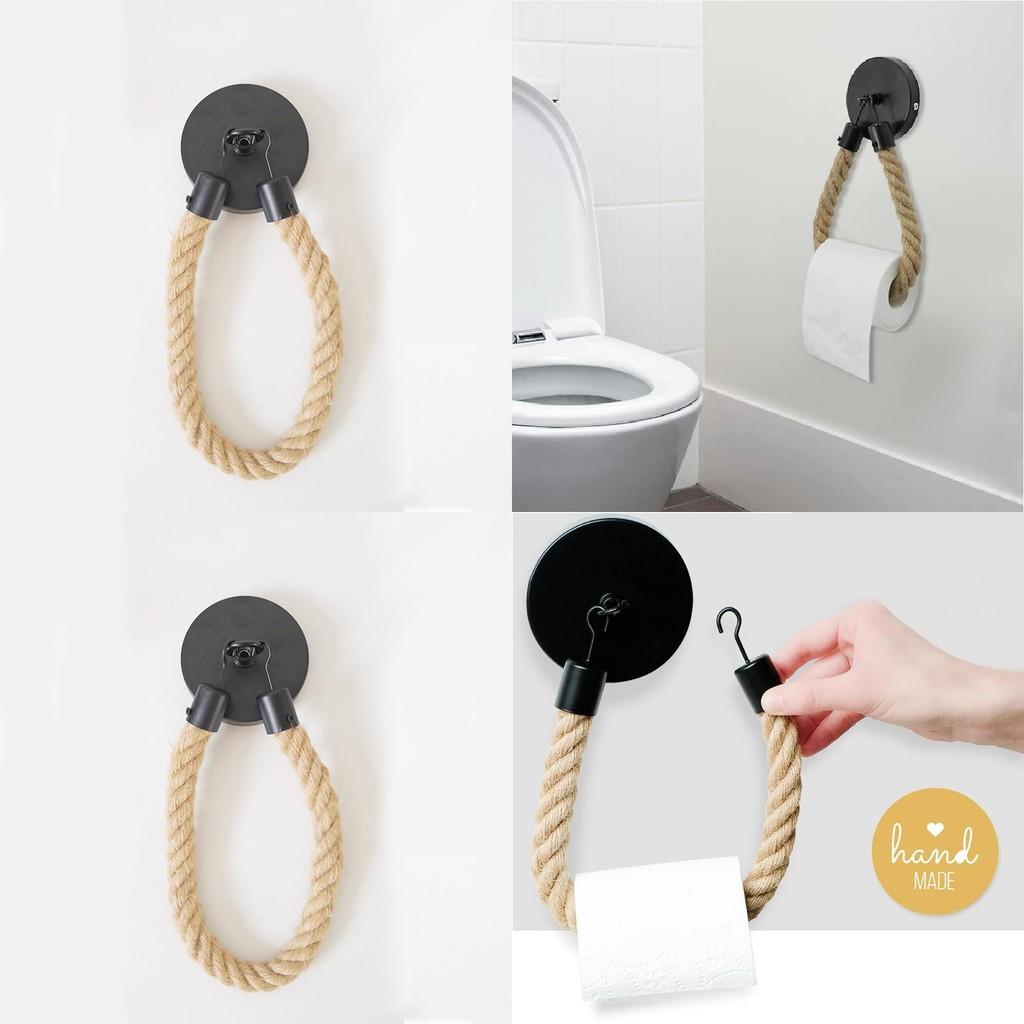 Black Matte Hanging Toilet Paper Rack With Rope For Bathroom And Living Room
