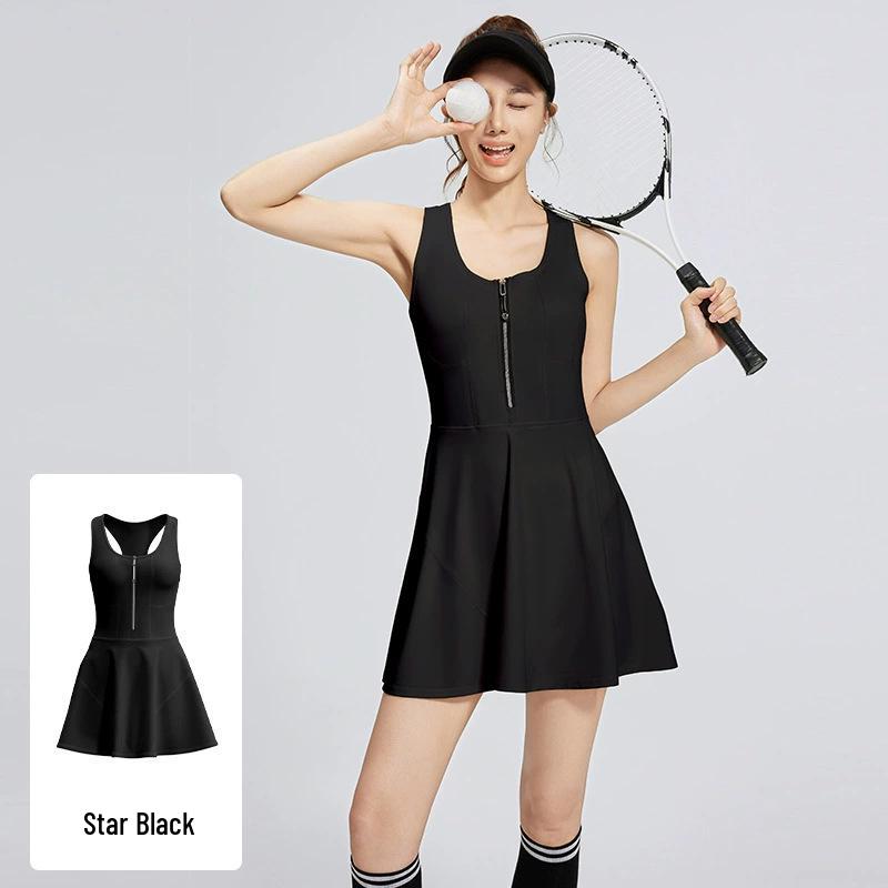 Kangnian Zipper Jumpsuit Skirt: Anti-Exposure Tennis & Running Dress