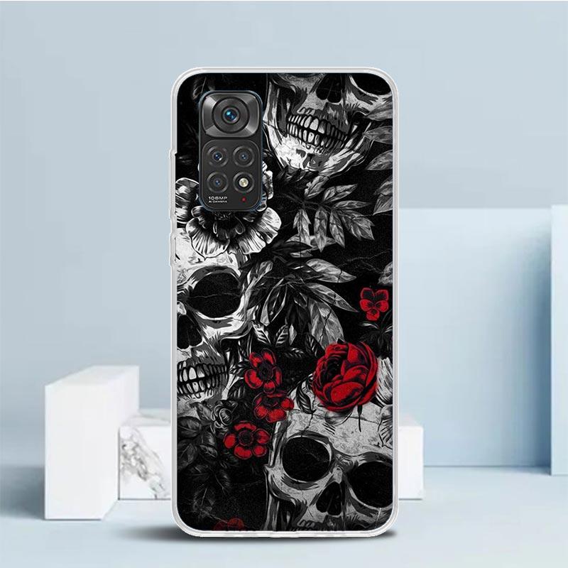 Human Skeleton Red Rose Phone Case For Xiaomi Redmi Note 15 14 14S 13 12S 12 Pro Plus 11S 11 11T 11E 10S 10 + Soft TPU Back Cove