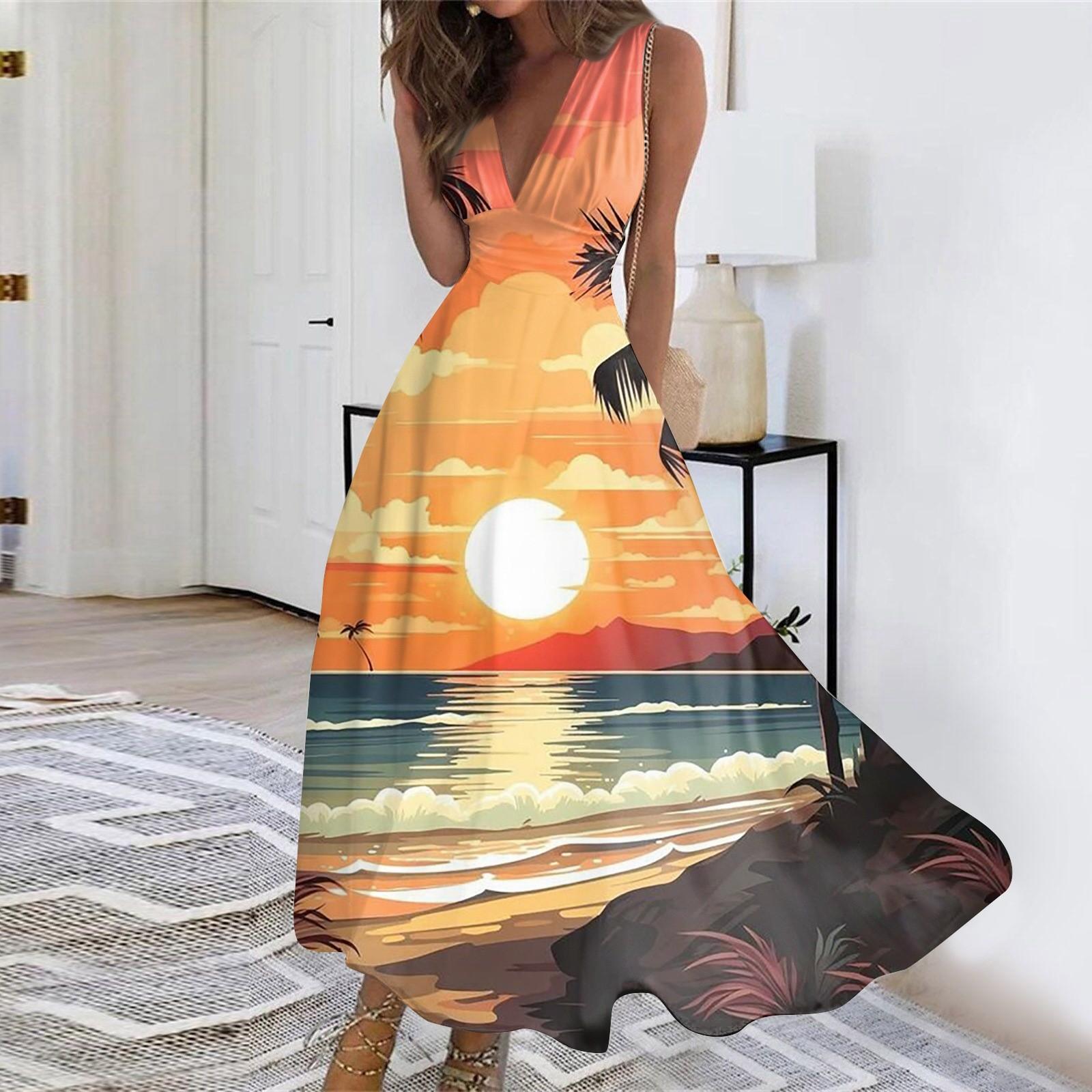 

Женские летние модные повседневные платья-туники без рукавов с гавайским принтом и v-образным вырезом XXXL оранжевый