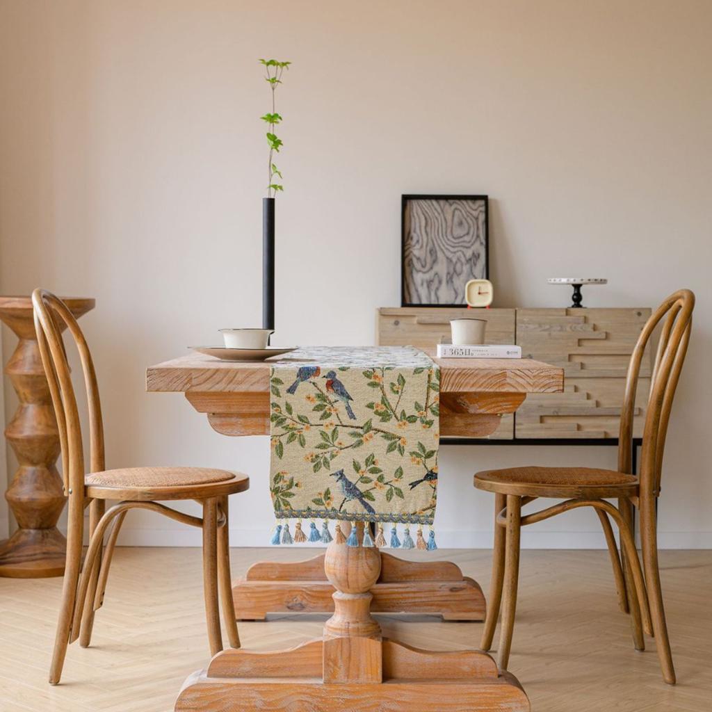 Jutový běhoun na stůl s krajkou, Farmářský styl, Boho běhoun na stůl, Moderní farmářská výzdoba, Rustikální tkaná bavlna, Háčkovaná krajka