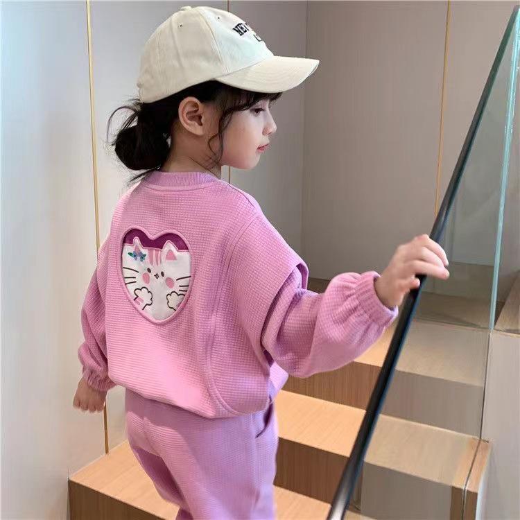 Girls' Cartoon Letter Two-Piece Set: Cute and Stylish Spring/Autumn Top & Pants for Kids