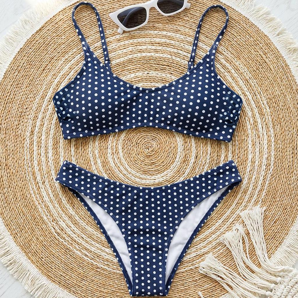Polka Dot Stripe Print Low Waist Sexy Two Piece Bikini Set Comfortable Versatile