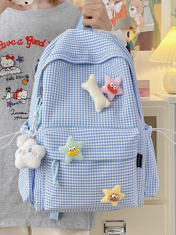 Cross-Border High-Value Soft Plaid Backpack for Girls - Large Capacity for Middle, High School, & College Students