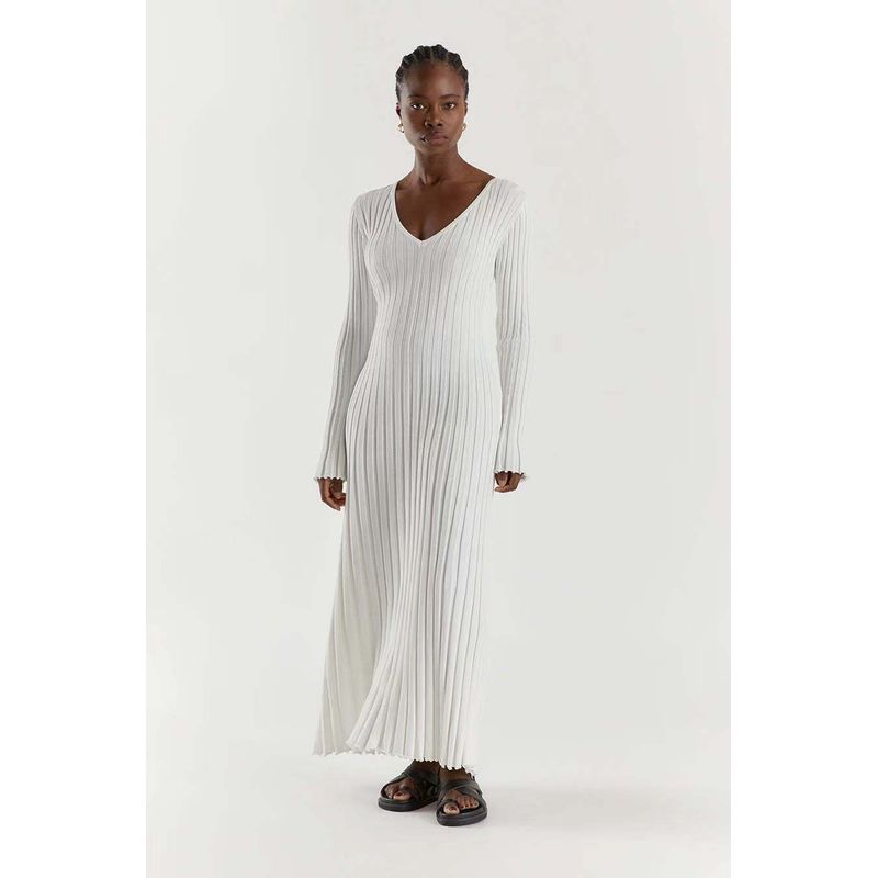 

Fashion New Arrival Casual Waist-Slimming Long Dress V Neck Big Pit Bar Knitting Dress Knitted V-neck Dress White XL