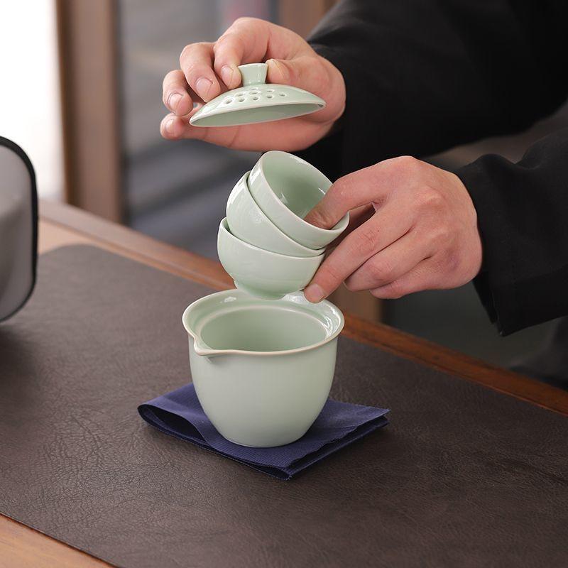 Travel Tea Set, Outdoor Portable Teapot, Camping Tea Drinking Equipment, Ceramic Quick Cup, Office Gongfu Tea Brewing Teapo