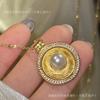 Sea Water Pearl Akoya 7mm Left and Right Rotatable Wealth and Prosperity Flower Design, Ancient Gold-Plated Eight Treasures Compass Pearl Necklace