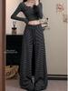 Autumn 2026 Women's Striped Drawstring Casual Pants - Floor-Length, Loose, Slimming Style