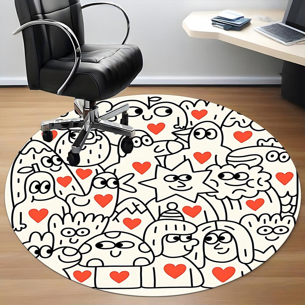 1pc Doodle Hearts Office Round Area Rug, Indoor Mat Suitable ForOffice, Under Office Chairs Bedroom Living Room Home Decor, Room Decot131