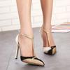 Sexy Pointed Toe Mixeds Colors Rhinestone Ladies Thin High Heels Shoe Women's Pumps Buckle Belt Banquet Wedding Shoes Black/Gold