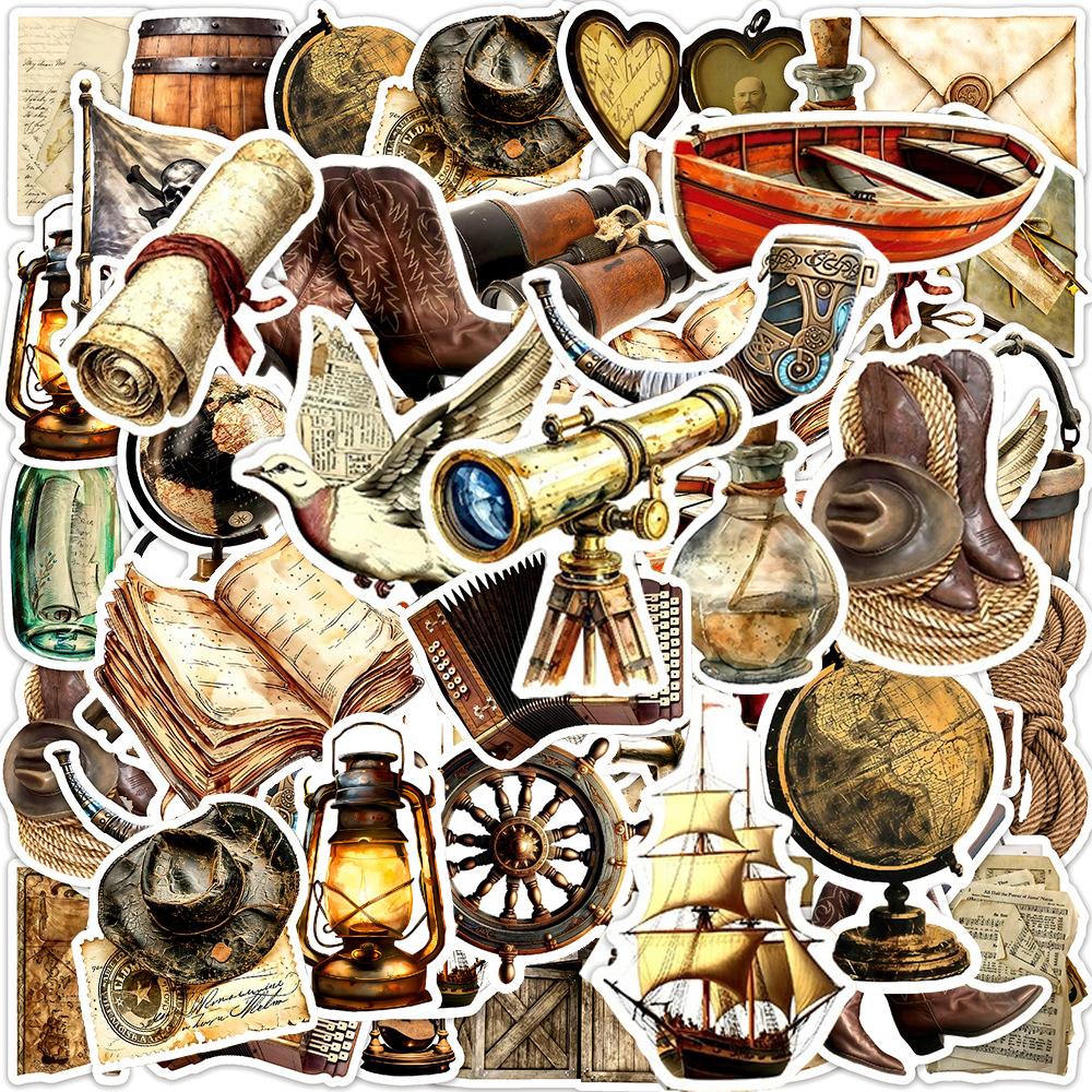 10/30/50pcs Vintage Navigation Cartoon Stickers Sailboat Nautical Chart Graffiti Decals DIY Notebook Phone Suitcase Cool Sticker