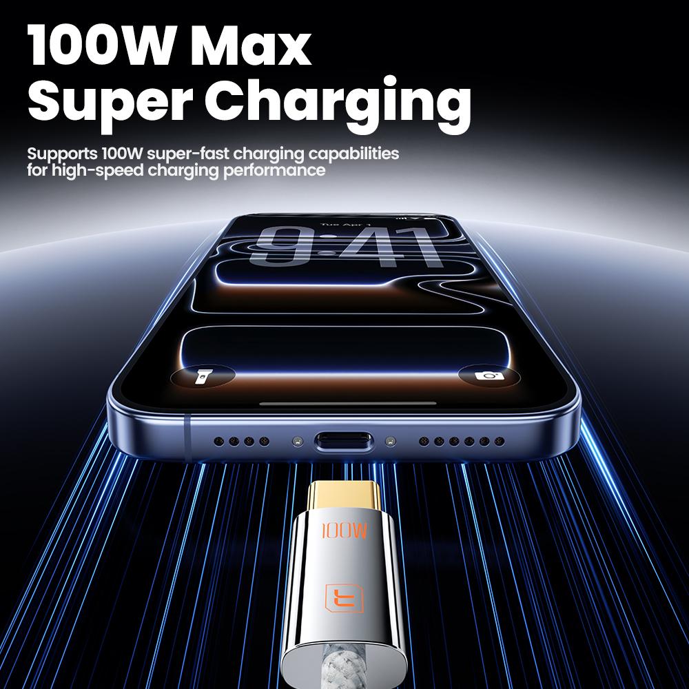 TOOCKI TX110C3 1m 100W Mini Zinc Alloy USB-C to USB-C Cable 480Mbps Data Fast Transfer Cable with Smart Chip