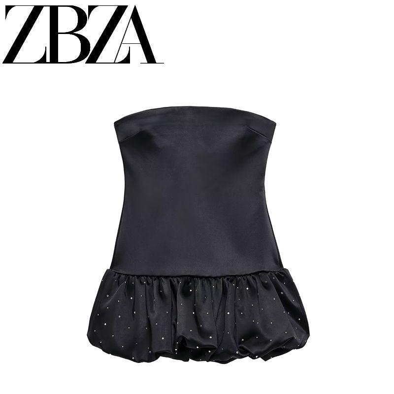 Zab Autumn New Women's Clothing Fashion Feng Shui Diamond Decorations Balloon Style Silk Satin Texture Dress 4772244