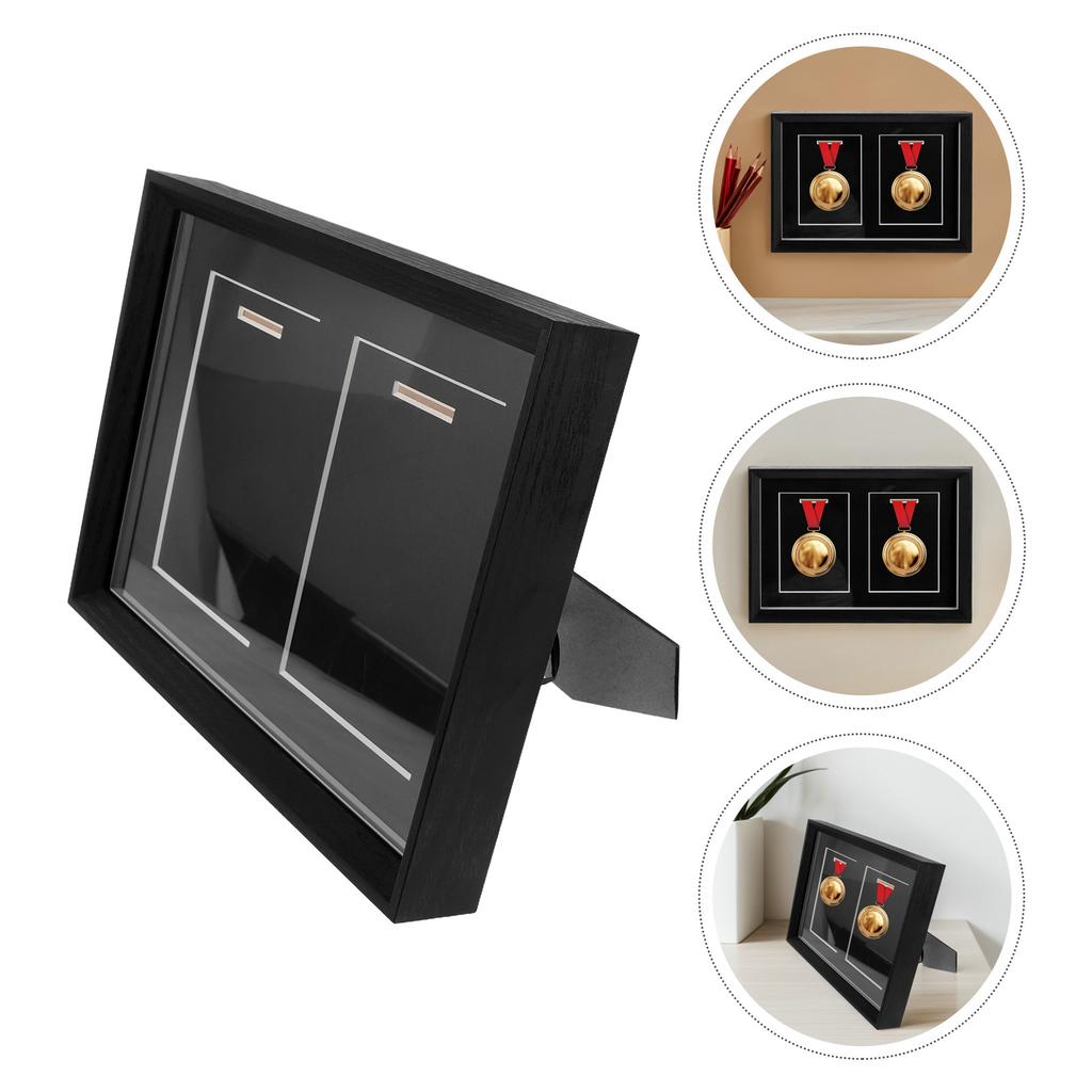 Solid Wood Medal Shadow Box Wall Mounted Display Case 12.4 X 9 Stylish Medal Frame Badge Holder for Home Office Sports Display