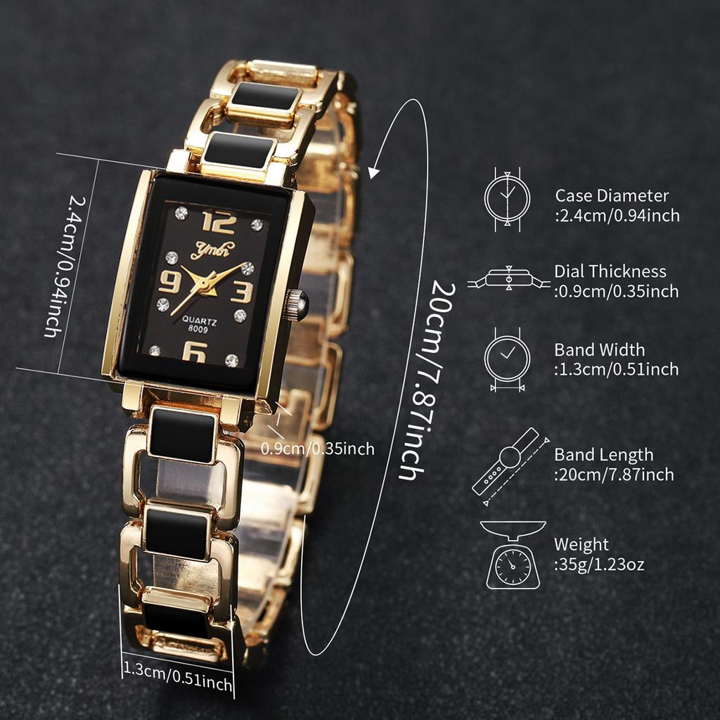 1/2PCS Fashion Rectangle Women Watches Ladies Arabic Dial Quartz Wristwatch Reloj Mujer