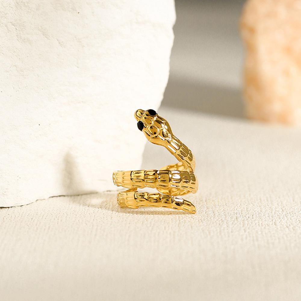 Stainless Steel French Textured Serpentine Design Hollow Adjustable Opening Ring Titanium Steel Ring Female