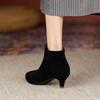 Krazing Pot Cow Suede Winter Round Toe Med Thin Heels Modern Boots Women Big Size 43 Zipper Basic Clothing Ankle Boots