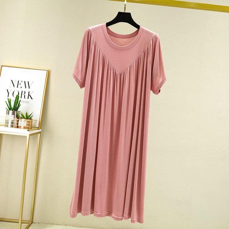 Summer Plus Size Modal V-Neck Pleated Dress - Casual Loose Short Sleeve Sleepwear