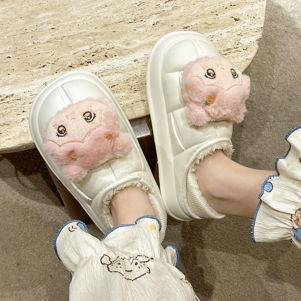 Fashion Versatile Women's Cotton Shoes 2025 Winter New Indoor Home Bag Heel Warm Velvet Non-slip and Cold Cotton Mop