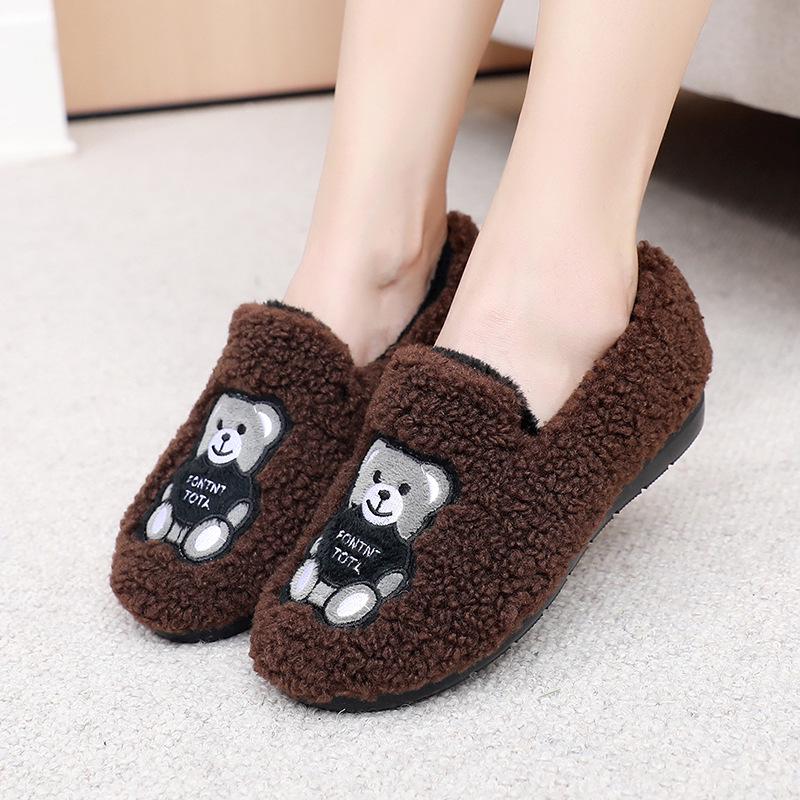 Cozy Women's Bear Slippers: Autumn Winter 2025 Collection - Fashionable, Versatile Plus Velvet Flat Cotton Shoes