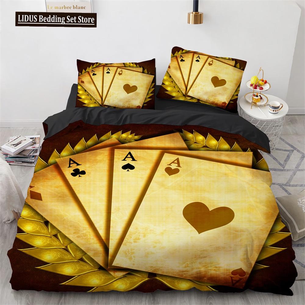 Poker Bettwäsche Set Karte Feuer Poker Spiel Dekor Polyester Bettdecke Abdeckung Set Mit Kissenbezug Poker Wettbewerb Thema King Size
