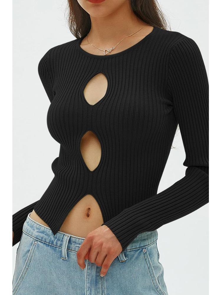 Women's Autumn Sexy Navel Top Ribbed Knit Pullover Jumper Slimming Blend Women Office Commute Comfortable and Versatile Undercoat Long Sleeves Sweater