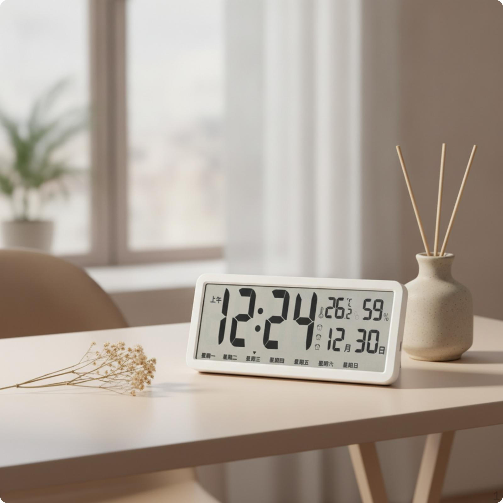 Digital Wall Clock with Temperature and Humidity Easy to Read Date