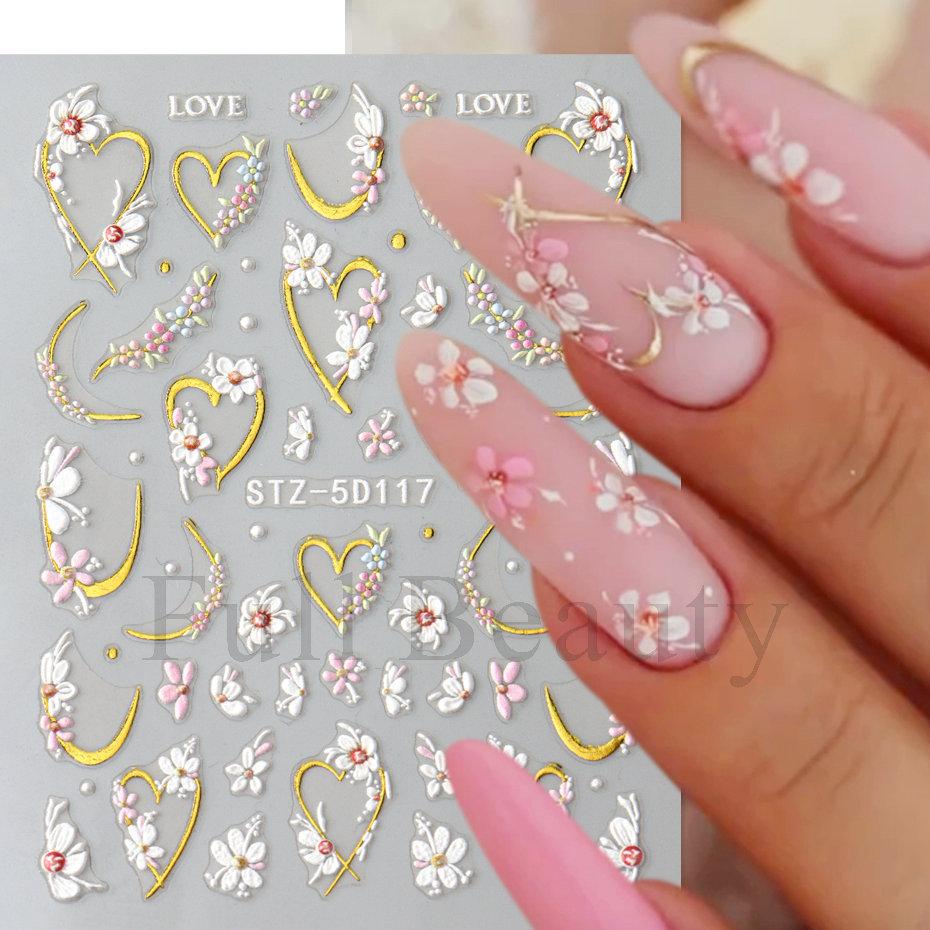 Nail Art Stickers Embossed 5D Small Flower Bronzing Valentine's Day Flowers Love English Adhesive Nail Stickers