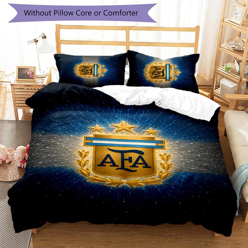 3pcs Argentina Football Pattern Bedding Set Duvet Cover Set Includes Duvet Cover &pillowcases,perfect All Season Bedroom Decoration&gift