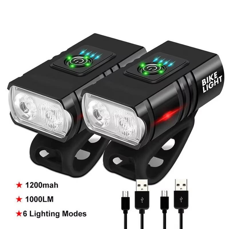 Bicycle Light 2T6 LED Front USB Rechargeable Mountain Bicycle Lamp 1000LM Bike Headlight Flashlight Cycling Accessories Tail