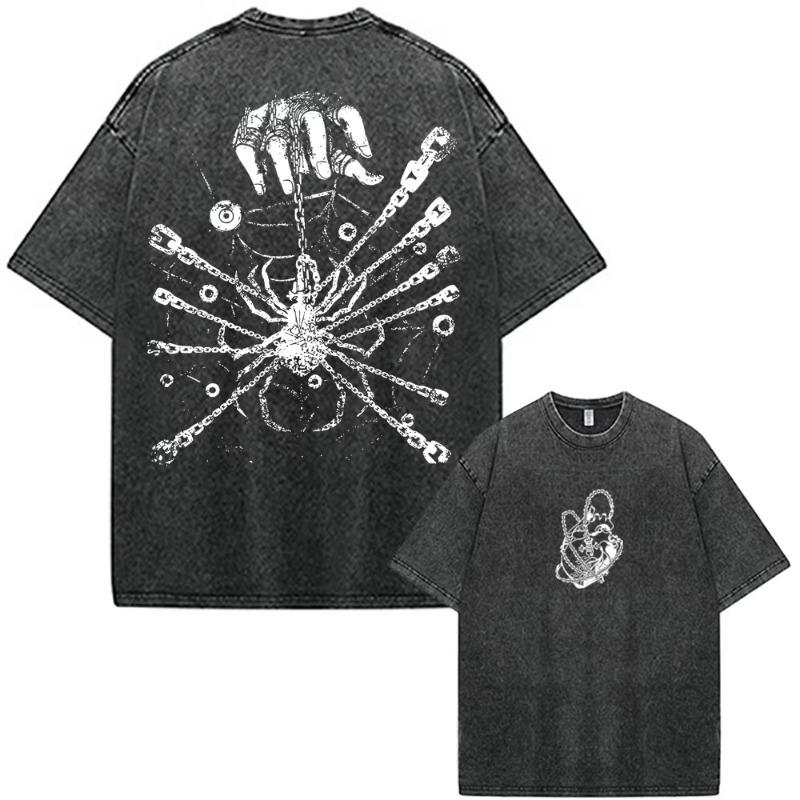 Anime Hunter X Hunter Chrollo Lucilfer Phantom Troupe Vintage Gewaschenes T-Shirt Mode Locker Baumwolle Kurzarm T-Shirt