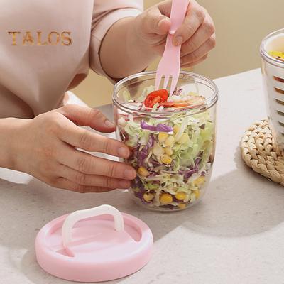 650ML Picnic Salad Box Fruit Cup with Fork Double-Layer Quick-Draining Leak-Proof Compact Sealed Food Storage Containers for Travel Picnic Camping