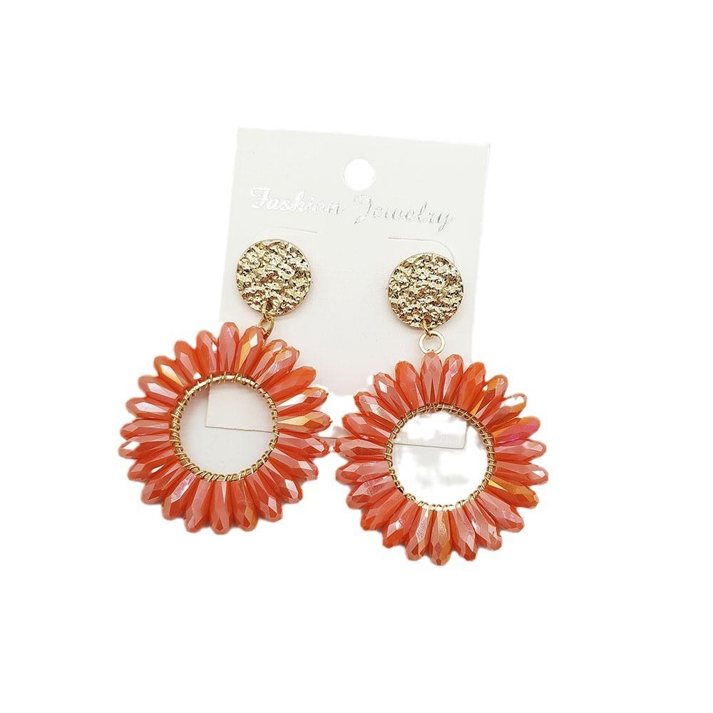 

Семицветные новые серьги-подсолнухи из кристаллов ручной работы в европейском и американском стиле, персонализированные серьги, преувеличенные серьги