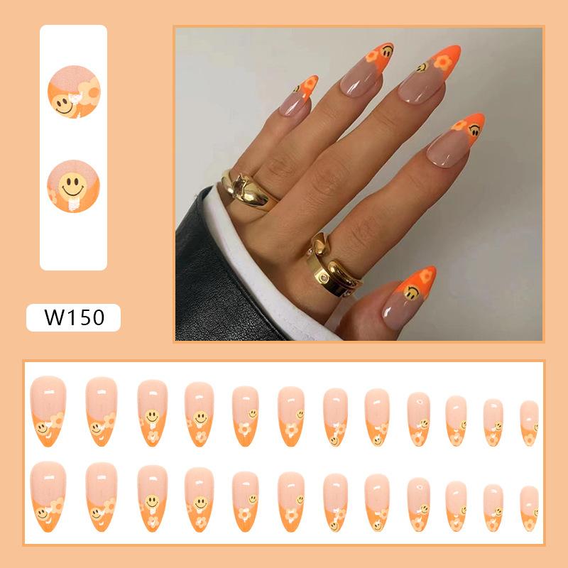 24Pcs Purple Floral Almond Ballerina Press On Nails Medium Detachable False Nail Tips With Fresh Flower Design For Manicure