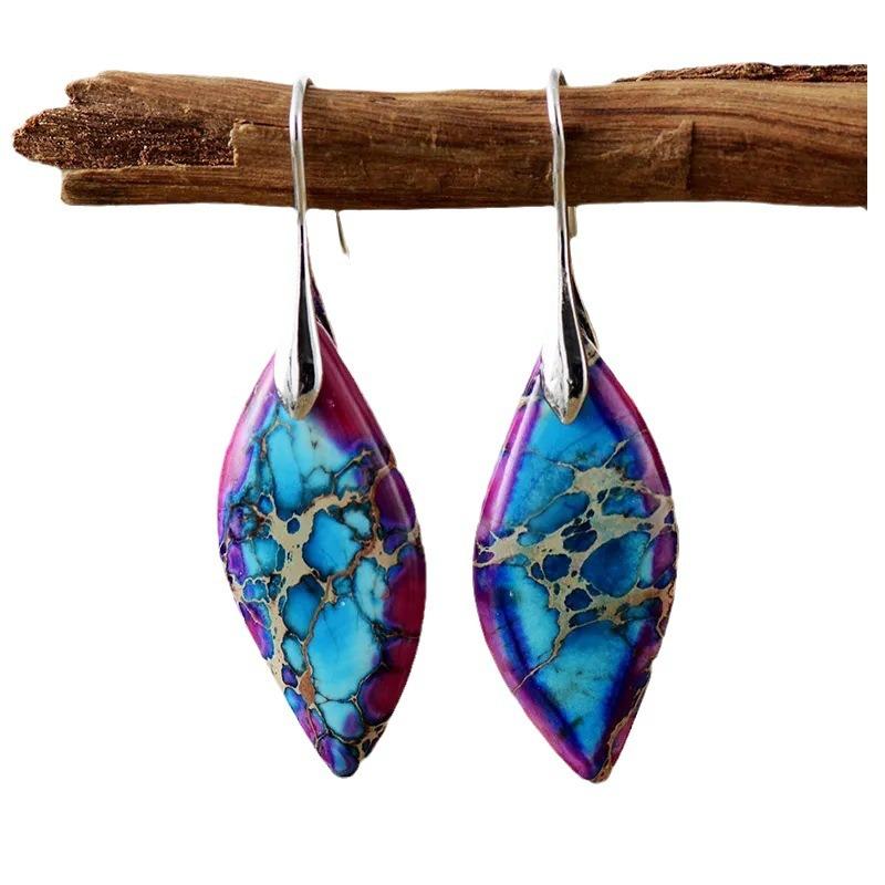 Bohemian Multicolour Emperor Stone Geometric Drop Earring Popular Natural Gem Jewelry Earrings For Women Luxury Accessories Gift