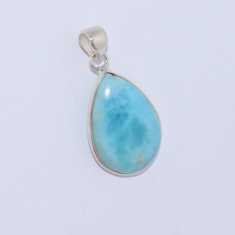 Natürlicher Larimar-Edelstein-Anhänger, massiver 925er Sterlingsilber-Schmuck, Geburtsstein-Anhänger, Reiki-Anhänger, Boho-Schmuck, Weihnachtsgeschenk