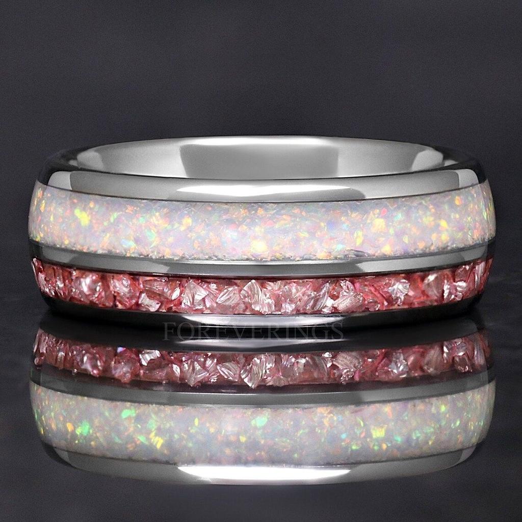 8Mm Stainless Steel Ring Couple Pink White Shiny Ring Ring Hand Jewelry