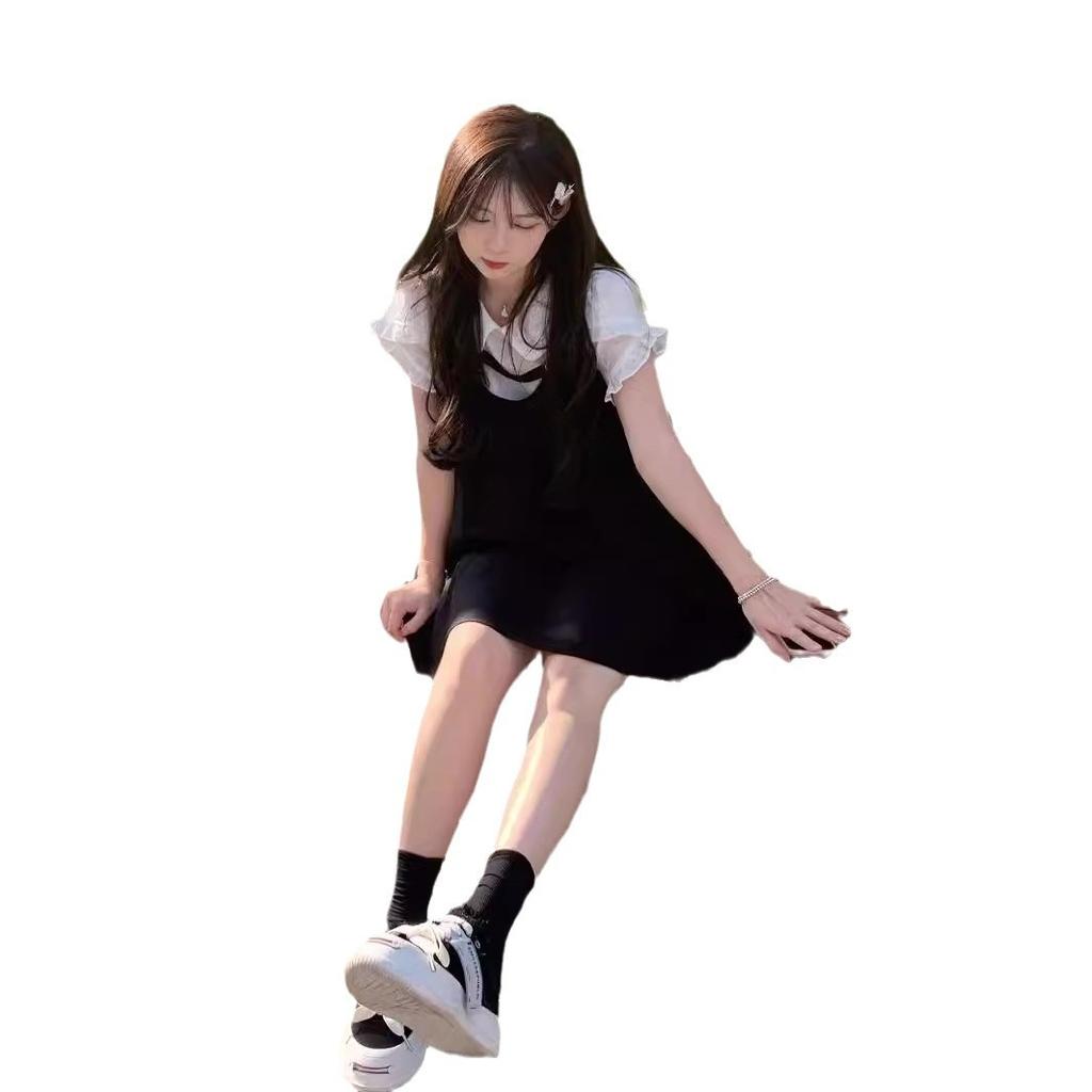 (Douyin quality) Summer sweet age-reducing doll collar dress schoolgirl small vest skirt fake two