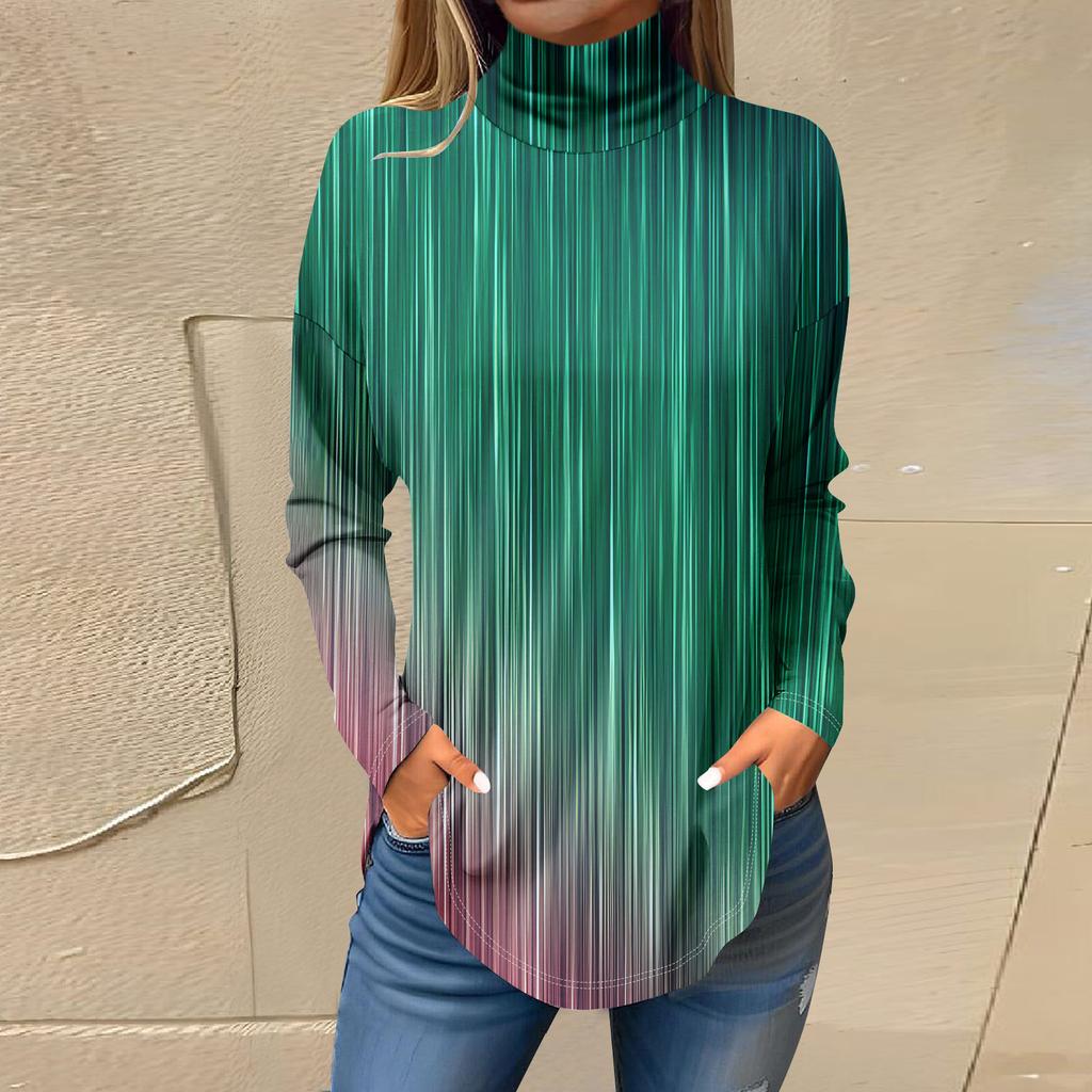 Tee Shirts For Women Fall Casual Long Sleeve Shirts Sweatshirt Vintage Printed High Neck Top Pullover
