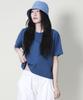 Deumakeu Solid Semi-Crop French Half-Sleeve T-Shirt Blue