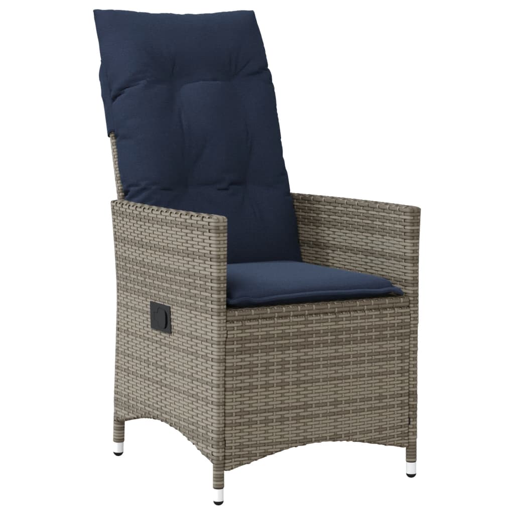 Verstellbarer Gartenstuhl mit Kissen Grauer Poly-Rattan