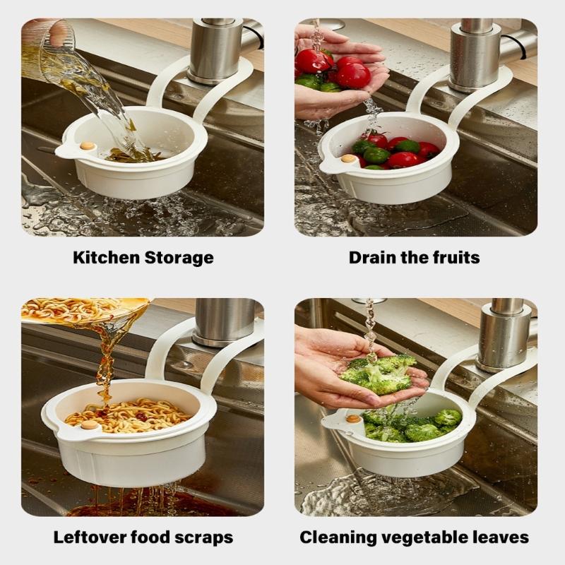 Space Efficient Sink Mounted Drying Rack ABS Plastic Easy Installation Hanging Organizers Vegetable Strainer Basket