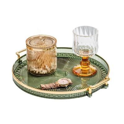 Vassoio da portata in acrilico, piatto da portata rotondo con manici, decorazione da tavolo, piatto da dessert per posate, piano di lavoro della cucina