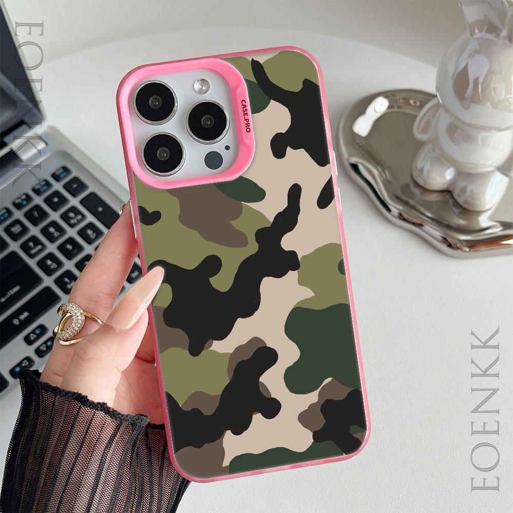 Print Camouflage Pattern Phone Case For iPhone 13 14 11 12 15 16 Pro Max Plus X XR XS Mini Colored Silver Protect IMD Hard Cover