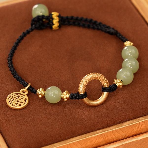 Embrace Happiness Natural Hetian Jade Agate Bracelet for Women, Summer Couple's Style, a Pair, Qixi Festival Gift for Girlfriend