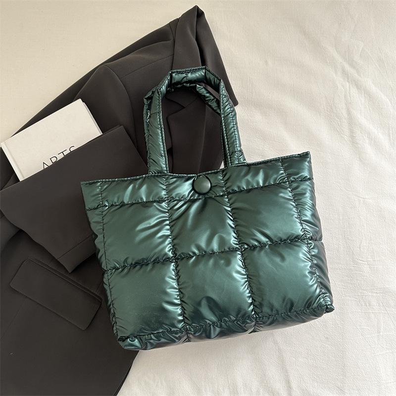 New Large-capacity Tote Bag for Women Fashi Solid Color Quilted Tote Bag Lightweight Puffer Waterproof Shoulder Bags Female