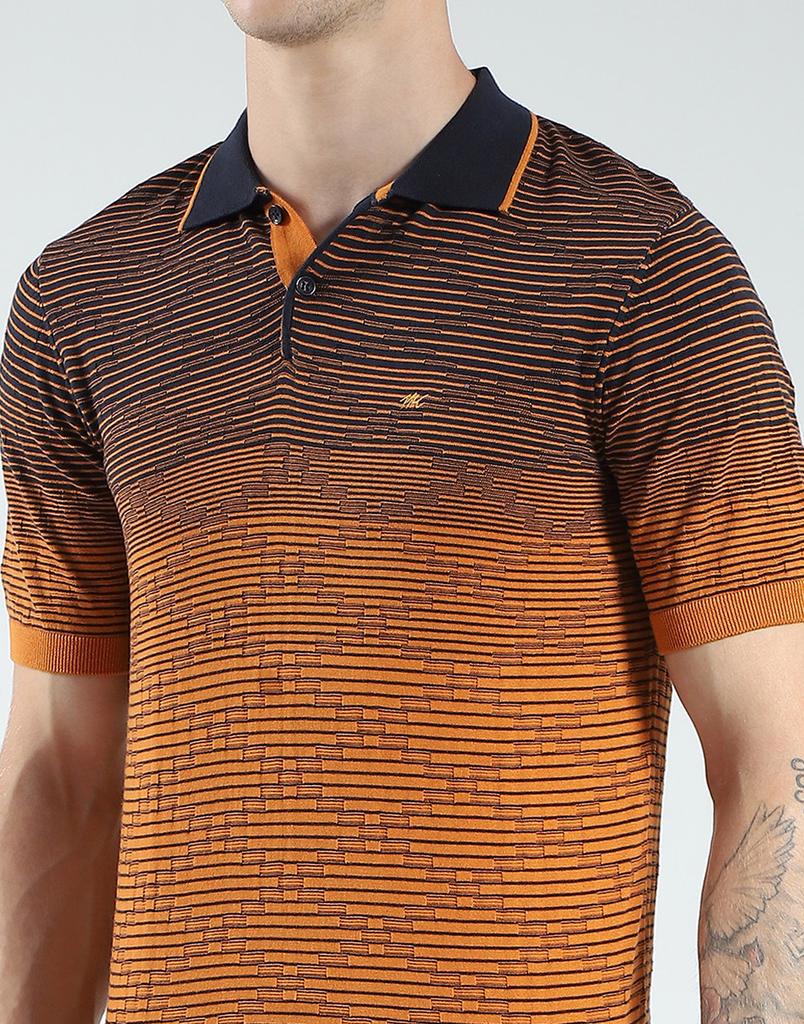 MONTE CARLO Men's Regular Fit Self Designed Half Sleeve Polo T-Shirt