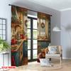 2pcs 2D flat printing Happy Christmas Scene Curtains Christmas Kitchen Scene Cozy Festive Digital Printed Polyester Drapes