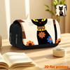 1pc Flower & Black Cat Pencil Case Suitable for Boys & Girls, Large-Capacity Double-Layer Flip-Top Organizer with Cute Cat & Flower, Portable School S