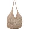 Women Knitting Shoulder Bag Large Capacity Hollow Woven Underarm Bag Solid Color Hand Knitted Tote Handbag Summer Mesh Beach Bag
